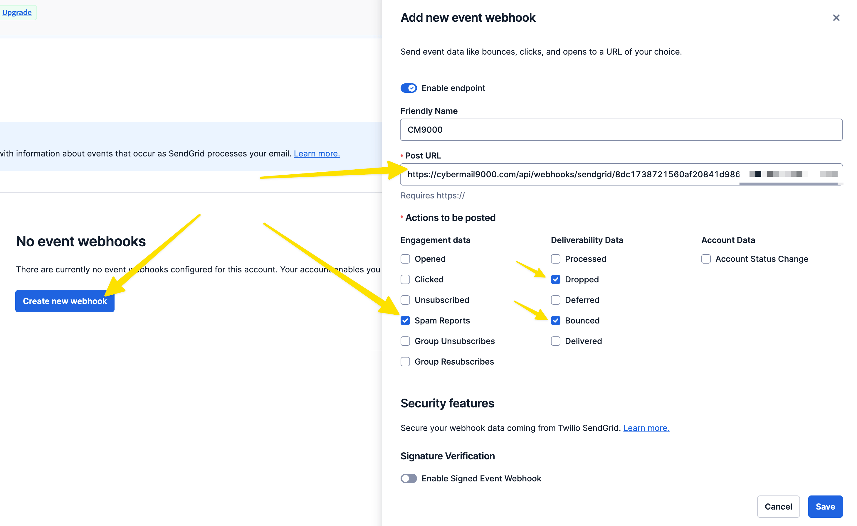 Sendgrid webhook URL